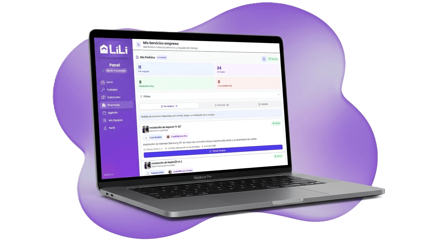 Panel LiLi de gestión de servicios y equipos, captura del producto
